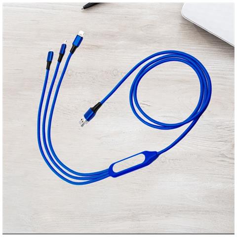 Cavo Di Ricarica Intrecciato 5 In 1 Con Luce Notturna Led Multifunzione Blue - Foto 4