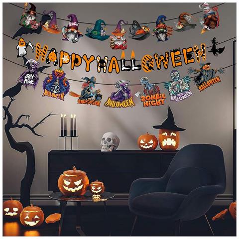 Bandiera Di Halloween Decorazioni Da Appendere Strega Ghirlanda 3 Pezzi - Foto 2
