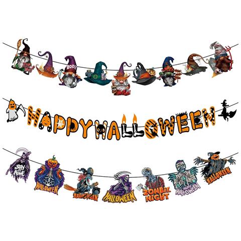 Bandiera Di Halloween Decorazioni Da Appendere Strega Ghirlanda 3 Pezzi - Foto 1