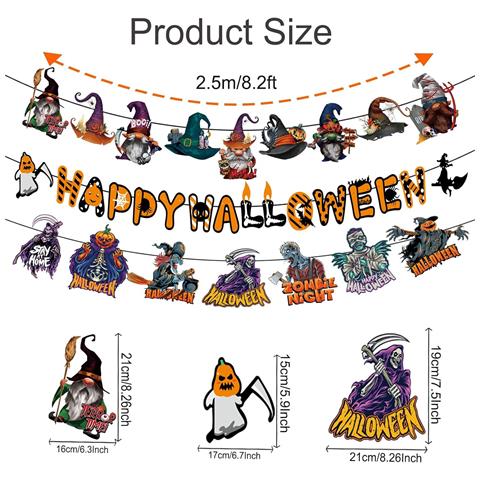 Bandiera Di Halloween Decorazioni Da Appendere Strega Ghirlanda 3 Pezzi - Foto 5