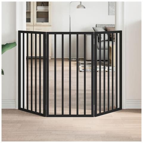 Cancello per Cani Pieghevole 3 Pannelli Nero 150cm Legno Pioppo - Foto 2