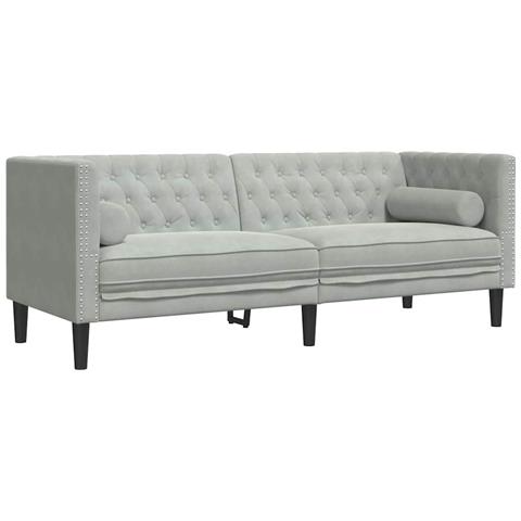 Divano Chesterfield Grigio chiaro 194 x 74.5 x 70.5 cm Velluto - Foto 1