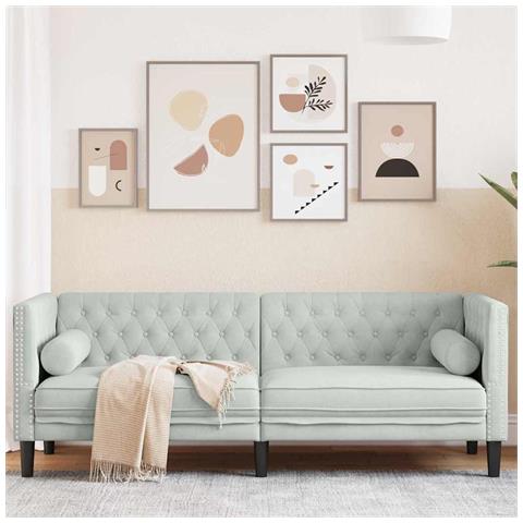 Divano Chesterfield Grigio chiaro 194 x 74.5 x 70.5 cm Velluto - Foto 2