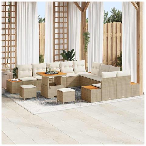 Set Divano da Giardino con cuscino 13 pcs Beige Poly Rattan - Foto 2