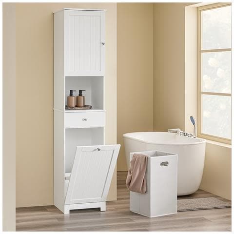 Colonna Bagno Stretto Con Cesto 45l, Cassetto In Mdf E Anta Mobiletto - Foto 7