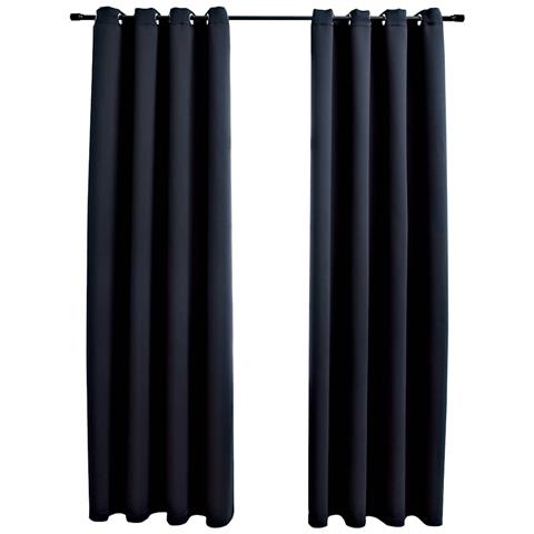 Tende oscuranti con anelli 2 pz Nero 137x213 cm Tessuto - Foto 1