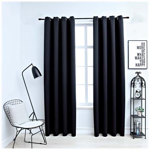 Tende oscuranti con anelli 2 pz Nero 137x213 cm Tessuto - Foto 2