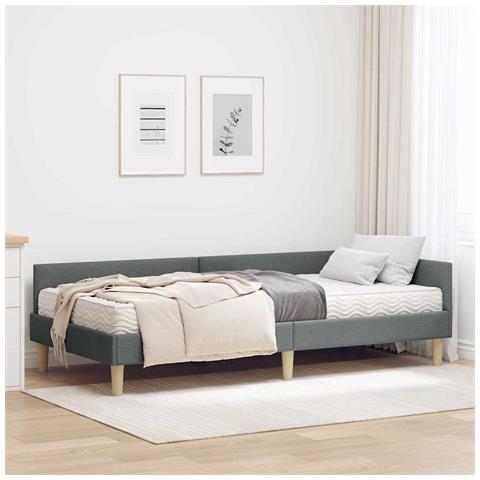 Struttura Letto Angolare con Materasso 2 pcs Grigio Tessuto - Foto 2
