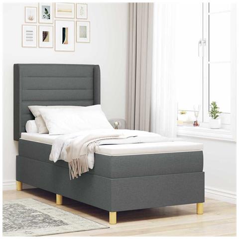 Letto a molle con materasso Grigio scuro 90 x 200 cm Tessuto - Foto 2