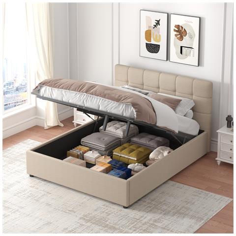 Santa Letto Con Scatola Di Deposito 140x190cm Velluto Beige - Foto 2