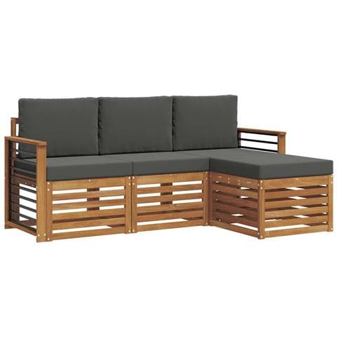 Set divani 4 pcs Naturale e Antracite Legno di Acacia Massello - Foto 1