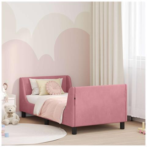 Struttura letto bambini con testata Rosa 80 x 160 cm Velluto - Foto 2