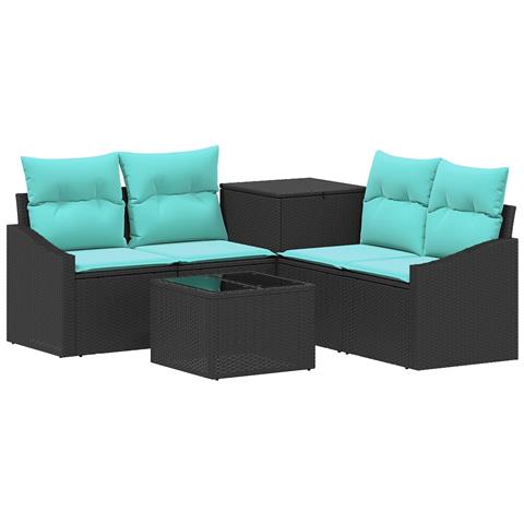Set di divani 6 pz Nero e Blu Rattan sintetico e Acciaio - Foto 1