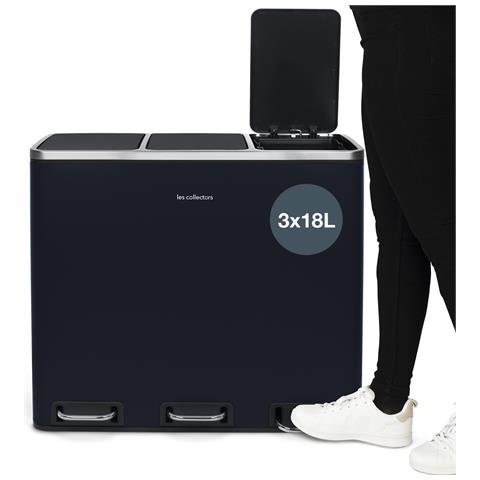 Pattumiera A Pedale In Acciaio Inox Spazzolato, 54 L, 3 Scomparti 18l, Blu - Foto 2