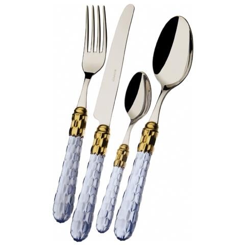 Servizio Posate 75 Pz. Cristal. Blu Trasparente Dorato - Foto 1