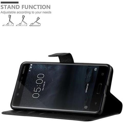 Custodia Compatibile Con Nokia 5 In Nero Carbone - Coperchio Protettiva Con Chiusura Magnetica, Funzione Stand E Tasca Per Le Carte - Foto 2