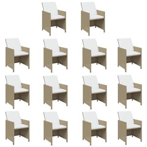 Set Da Pranzo Per Giardino 15pz Con Cuscini In Polyrattan Beige - Foto 2