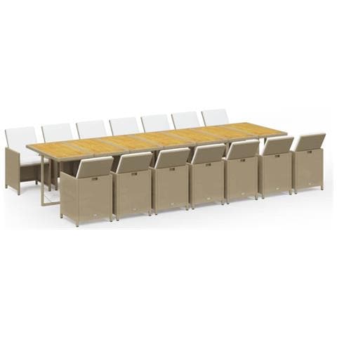 Set Da Pranzo Per Giardino 15pz Con Cuscini In Polyrattan Beige - Foto 1
