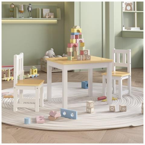 Set Tavolo E Sedie Per Bambini 3 Pezzi Bianco E Beige In Mdf - Foto 8