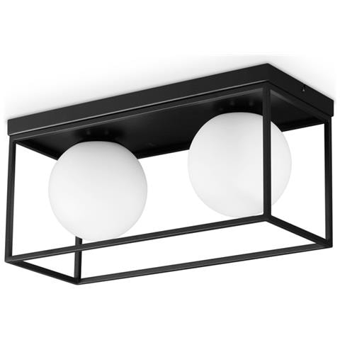 Plafoniera Contemporanea Lingotto Metallo Nero 2 Luci E14 28w Ip20 - Foto 1