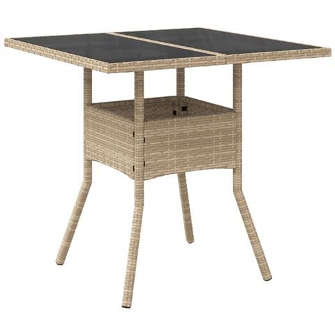 Tavolo Da Giardino Con Piano Vetro Beige 80x80x75 Cm Polyrattan - Foto 2