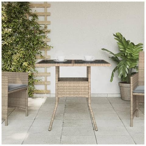 Tavolo Da Giardino Con Piano Vetro Beige 80x80x75 Cm Polyrattan - Foto 3