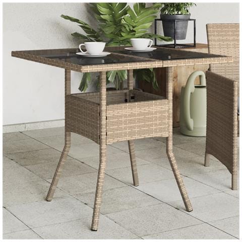 Tavolo Da Giardino Con Piano Vetro Beige 80x80x75 Cm Polyrattan - Foto 1