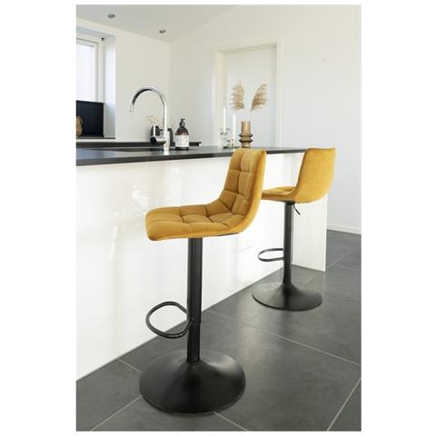 Set 2 Sgabelli Alti Middelfart - Giallo - Velluto - 43x43x108 Cm - Foto 2