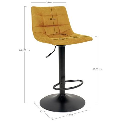 Set 2 Sgabelli Alti Middelfart - Giallo - Velluto - 43x43x108 Cm - Foto 6