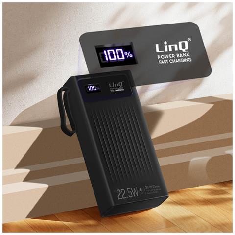 Powerbank Da 25800mah Cavo 4 In 1 Porta Usb 22,5w E Usb-c 20w Linq Nero - Foto 5