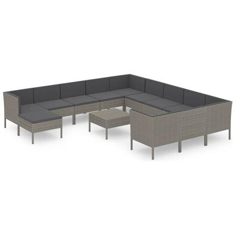 Set Divani Da Giardino 13 Pz Con Cuscini In Polyrattan Grigio - Foto 1