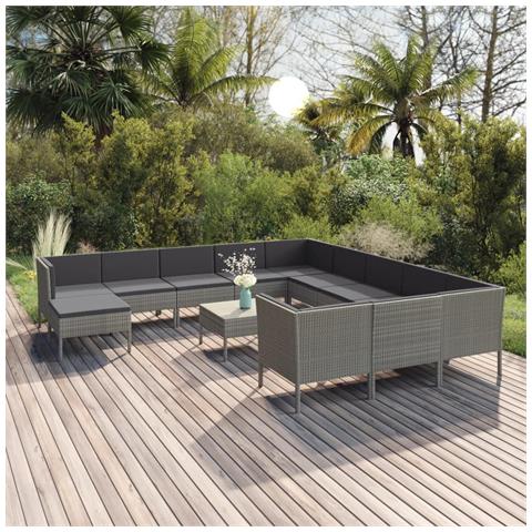 Set Divani Da Giardino 13 Pz Con Cuscini In Polyrattan Grigio - Foto 8