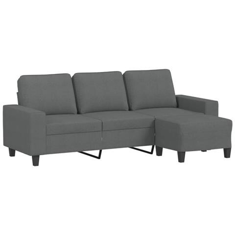 Divano a 3 Posti con Poggiapiedi Grigio Scuro 180cm in Tessuto - Foto 1