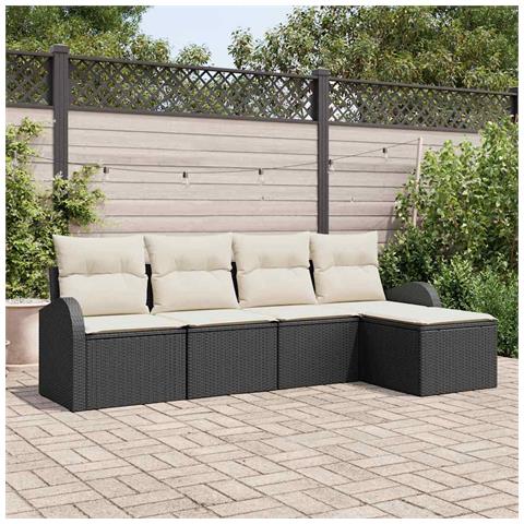 Set di divani da giardino  5 pezzi con cuscini in polyrattan nero, Divano da giardino  per 2 persone con spazio di stoccaggio e cuscini in polyrattan nero - Foto 2