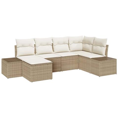 Set divano da giardino 6 pezzi con cuscini - Rattan poliestere beige - Foto 1