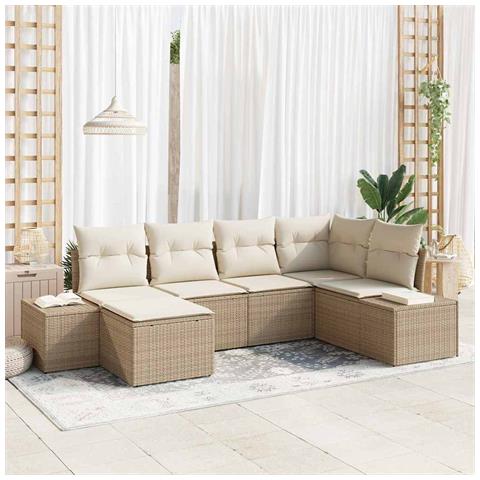 Set divano da giardino 6 pezzi con cuscini - Rattan poliestere beige - Foto 2