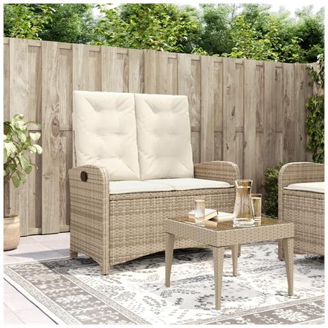 Panca Reclinabile da Giardino con Cuscini Beige in Polyrattan - Foto 2
