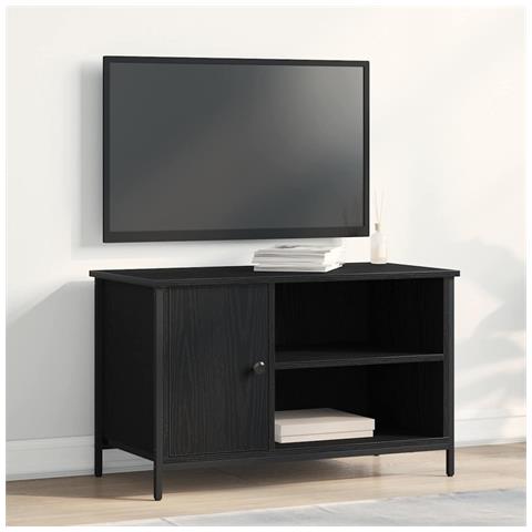 Mobile TV  Nero Rovere 80x40x50 cm Legno ingegnerizzato e Acciaio - Foto 2