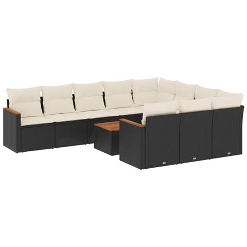Set Divani da Giardino 11 pz con Cuscini in Polyrattan Nero - Foto 1