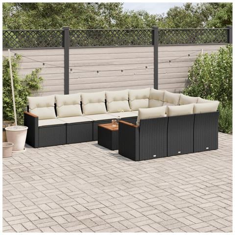 Set Divani da Giardino 11 pz con Cuscini in Polyrattan Nero - Foto 2