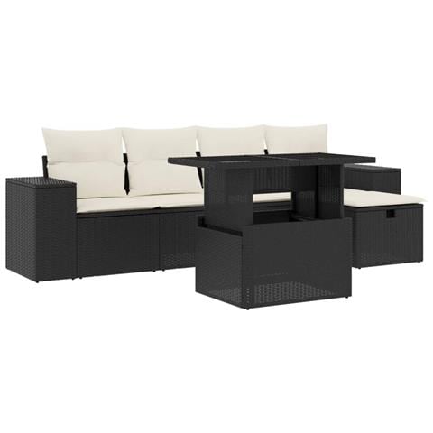 Set Divano da Giardino 6 pz con Cuscini Nero in Polyrattan - Foto 1