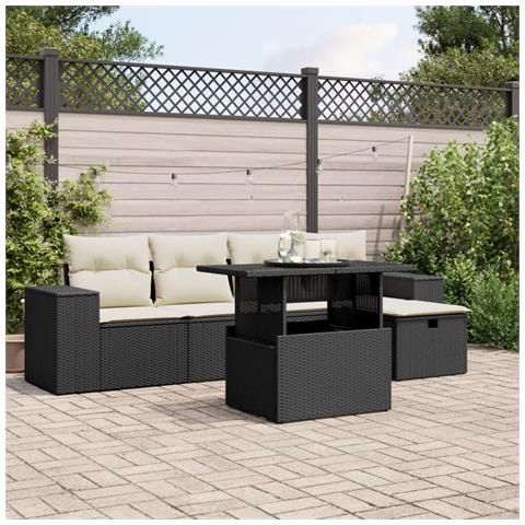 Set Divano da Giardino 6 pz con Cuscini Nero in Polyrattan - Foto 2