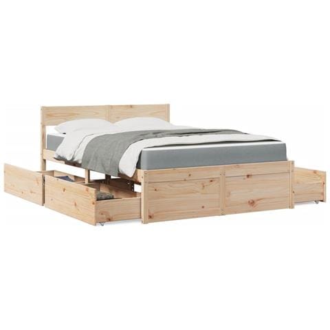Letto con Cassetti e Materasso 120x190 cm Legno Massello Pino - Foto 2