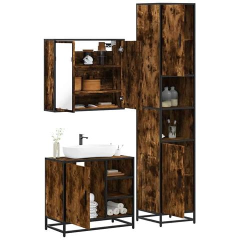 Set Mobili da Bagno 3 pz Rovere Fumo in Legno Multistrato - Foto 2