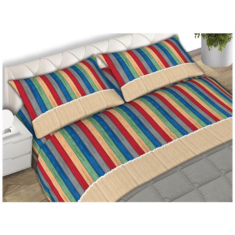 Completo Lenzuola Matrimoniale 100% Cotone Made Italy Disegno Multicolor Singolo Beige - Foto 1