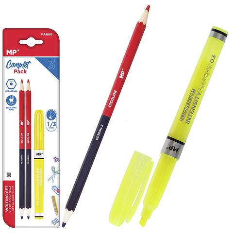 Set Di Scrittura: 2 Matite Marker Bicolore E 1 Evidenziatore Fluorescente. - Foto 1