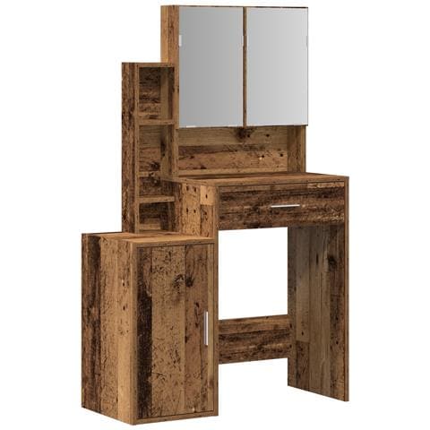 Tavolo da trucco con specchio e luci a LED in legno vecchio e legno ingegnerizzato - Foto 1