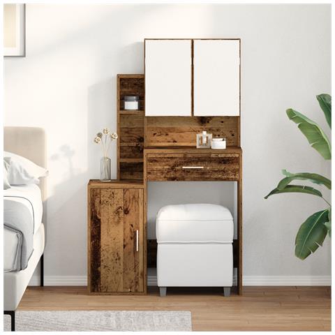 Tavolo da trucco con specchio e luci a LED in legno vecchio e legno ingegnerizzato - Foto 2