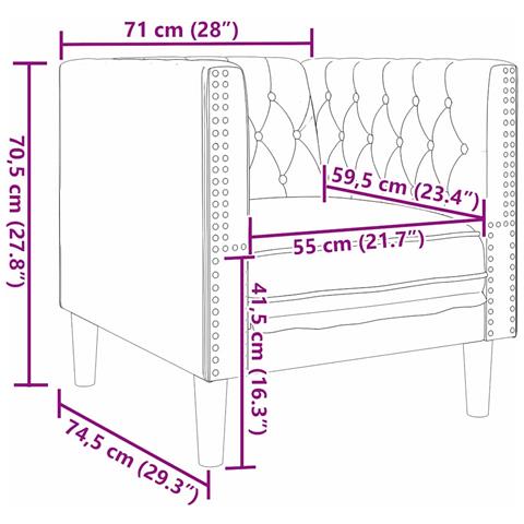 Poltrona Chesterfield Grigio scuro 71 x 74.5 x 70.5 cm Velluto - Foto 8