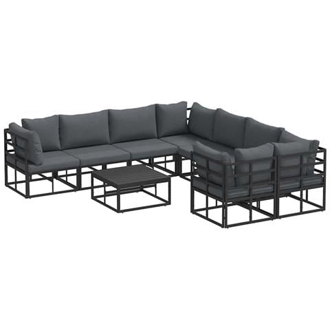 Set Divano da Giardino con cuscino 9 pcs Nero Alluminio - Foto 1